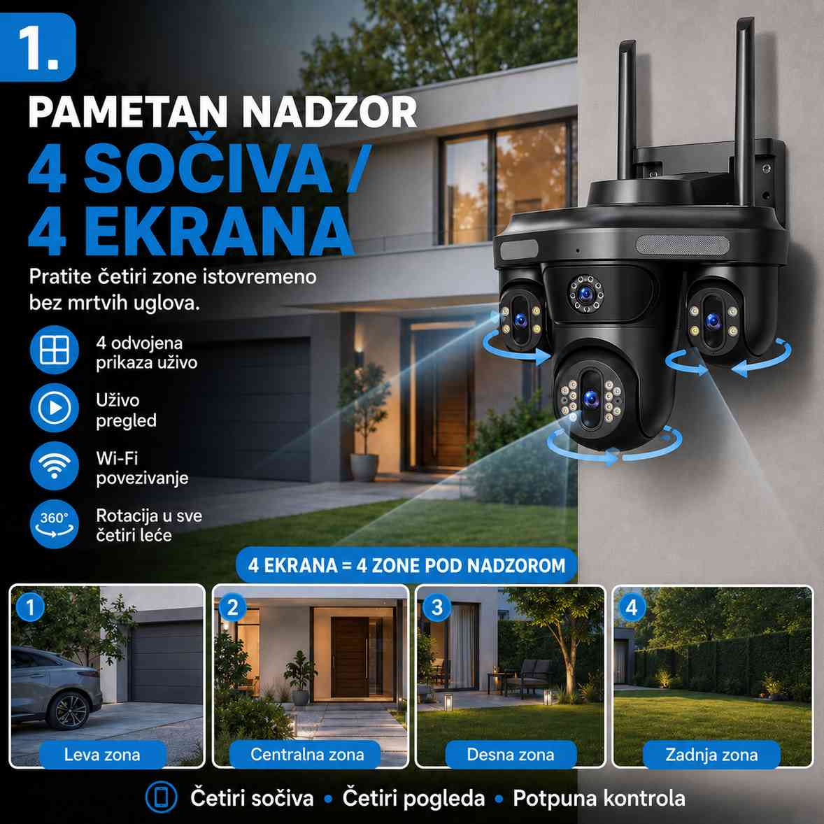 Četvorostruka Rotirajuća Wi-Fi Kamera – WQQ 4